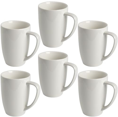 homEdge Set di 6 tazze in porcellana da 350 ml, per tè, latte, moka, cioccolata calda, colore: bianco