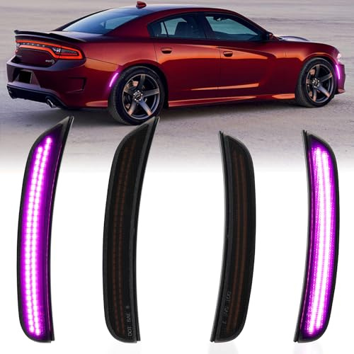 AreLokpri Pink Purple LED Side Marker Light for Dodge Charger 2015-2025 Front Rear Bumper Lights Sequential Bumper Marker Lamp Scan Kit 4PCS Smoked Lens