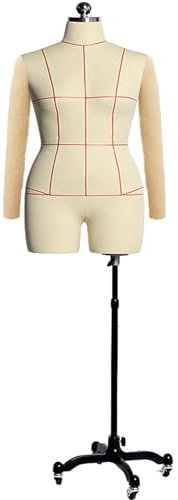 WYRMB Schneiderpuppe Für Damen In Übergröße Mit Armen, Schneiderpuppe Für Damen, Schneiderbüste In Übergröße Auf Rädern Zum Nähen Von Kleidung, Xx, Weiß, Weiß-Large