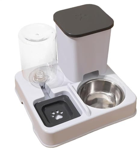 Generic Mangiatoia automatica per gatti e distributore d'acqua - Dispenser automatico di cibo per gatti e cani - 800g di cibo e 1,5L di acqua - Grigio