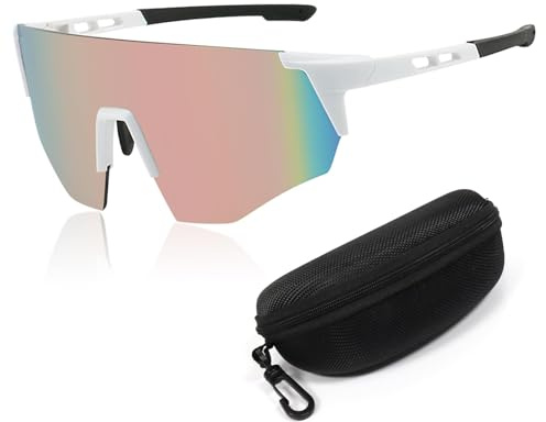Sunshinestar Snabba glasögon vita män kvinnor sportglasögon UV400 skydd, vindtätt och imskydd, cykelglasögon för cykling MTB vägcykel skidor löpning fiske golf rave party utomhusaktiviteter