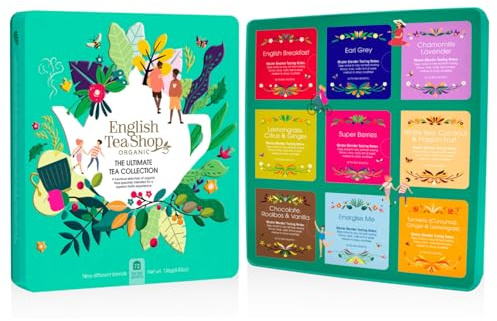 English Tea Shop | Tè e Tisane Confezione Regalo Latta Metallo | Collezione Tè Neri, Camomilla Egiziana, Tisane Frutta, Tè Bianco - 9 Sapori Misti (72 Filtri Totali)