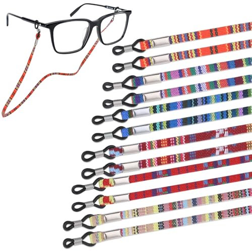 Psyqtsuary Eyeglasses Strap, 12 Pcs Colorful Sunglasses Strap Multicolored Safety Eyeglass Holders Around Neck Vintage Boho Glasses Lanyard for Men and Women