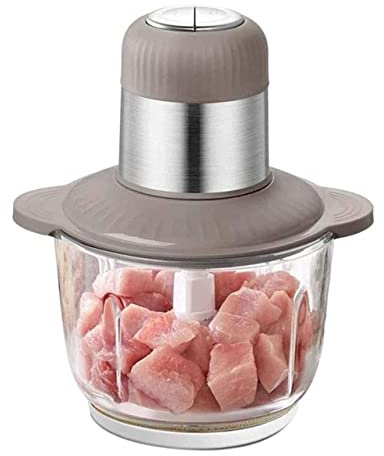 Hachoir électrique, robot culinaire, hachoir à viande, lames en acier inoxydable, bol en verre sans BPA de 2 L pour viande, légumes, fruits, 2 vitesses, rapide et lent, 300 W (taille : gris) ( )