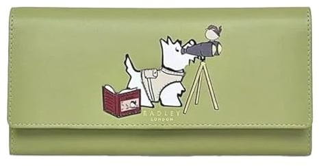 RADLEY London Womens Large Leather Flapover Matinee Purse Wallet Bird Watching in Hosta Green