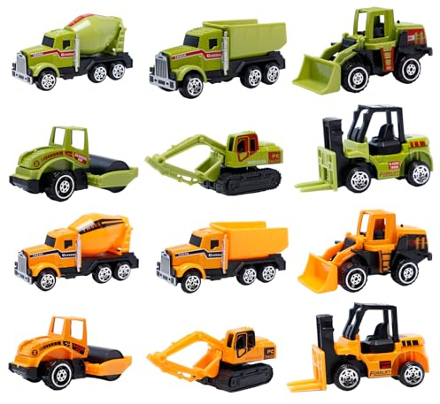 Pilikoll 12 Pcs Construction Vehicles Toys Metal Engineering Vehicles Set Dumper Bulldozer Dump Truck Mini Truck Model Cars Small Toy Car Set Diecast Engineering Car Toys Set for Kid Children Boy Girl