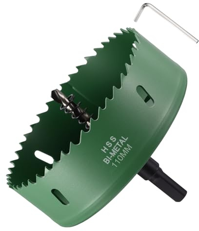 METALLIXITY Bi-Metal Hole Saw 4-5/16110mm M42 HSS for Hard Steel Green | Circular Head Hole Cutter with Center Drill Bit for Stainless Steel Sheet