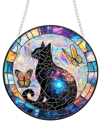 SonnenfäNger Acryl, 20 X 20 cm Gebeizter Suncatcher Fensterdeko HäNgend, Schmetterlings Libellen Schwarze Katzen SonnenfäNger Basteln, FüR Fenster, Terrasse, Wand, Haus Und Garten (C)