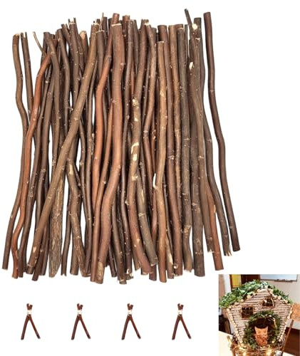 Palos de Bloques de Mader, 50 Piezas Palos Artesanales, Longitud 20 cm, Diámetro 0,5-0,6 cm Varillas Madera Palitos, Delgadas, para Manualidades DIY, Marrón