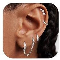 Adramata Silverörhängen för kvinnor, 14 karat, guldpläterad, kedja, örhängen, guld/silver, allergivänlig, piercingörhängen, tragus, Helix, 8 mm et 10 mm, Mässing