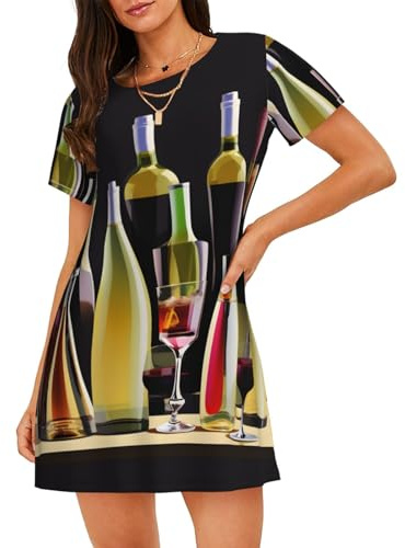 OAZCVBNN Imprimé verres à cocktail et bouteilles de vin - Doux pour la peau - Pyjama extensible - Pour les promenades et les courses, Noir , XXL
