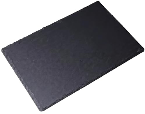 Planche à découper en ardoise de 40 x 25 cm - Noir naturel et décoratif - Polie plate - Facile à nettoyer - Design antidérapant - Idéal pour servir et préparer les aliments