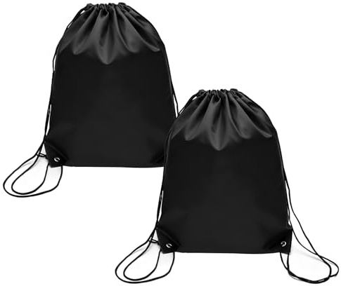 VOSSOT Turnbeutel 2 Stück Sportbeutel Schwarz 34x42cm, Wasserdicht Beutel mit Kordelzug, Leichter Rucksack Beutel Damen Herren, Gym Bag Men, Sporttasche Schule, Fitness,Sportbeutel Mädchen Jungen