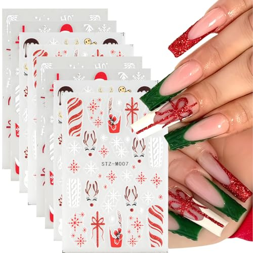 Evadollina Stickers Ongles Noël, 8 pièces autocollants nail art, Charms Ongles, autocollants ongles adhésifs, Charms ongles, design ongles, Noël (Type C)