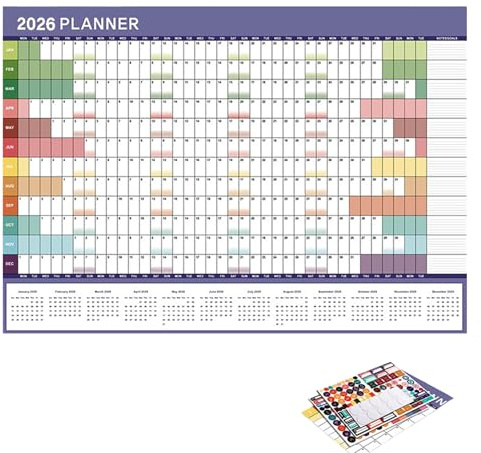 Ahuuen Jahreskalender Für Die Wand - 2026 Kalender 12 Monate,Witziges Wiederwendbares Planungstool Für Lehrer Büro Schule Kinder Schreibtisch Organisation