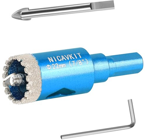 NICAVKIT 22mm Diamant Lochsäge mit 2*Zentrierbohrer, Professionellen Hartgelötet Diamant Bohrkron Fliesenbohrer für Fliesen, Porzellan, Keramik, Glas, Quarzit, Marmor