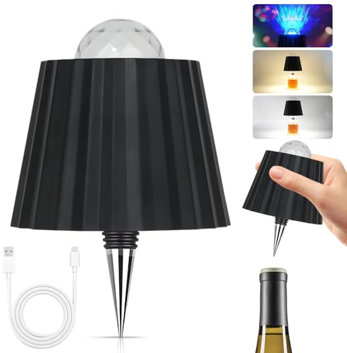 Flaschenlampe Aufsatz mit Sternenhimmel Projektor, Kabellose Lampenschirm für Flasche, Touch Flaschenlampe Aufsatz LED Aufladbar mit 7-Farben-Aurora Dimmbar für Restaurant Schlafzimmer Garten Bar
