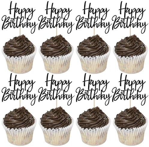 SYKYCTCY 24 Pack Happy Birthday Cupcake Toppers Glitter Celebrating Birthday Cupcake Picks Baby Shower Kids Boys Girls Anniversary Party Cake Decorations Supplies