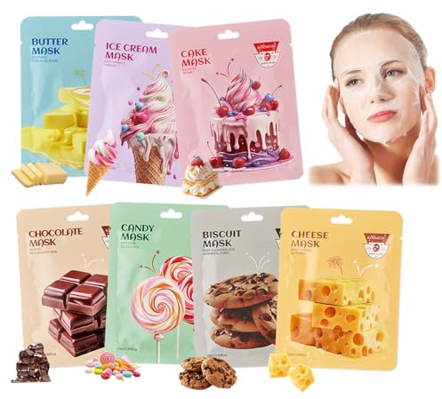 7 Pezzi Maschere Viso, Maschera Nutriente Viso, Maschere viso in Tessuto, per Azione Idratante, Detergente, Set Skin Care Ragazza Donne