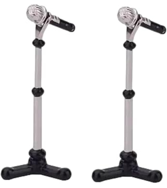 Lot de 2 accessoires miniatures noirs 1/12 pour maison de poupée, microphone en métal avec support, microphone pour maison de poupée, salle d'enregistrement, décoration de studio (5,2 cm x 1,8 cm x