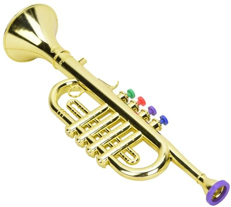 SEAFRONT Tromba per Bambini Strumento a Fiato in Plastica Rivestita Dorata, 4 Tasti Colorati Giocattolo Musicale in età Prescolare per Bambini per Migliorare il Senso Musicale