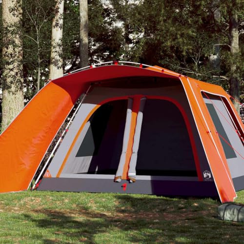 Familienzelt mit Vorzelt für 9 Personen, Grau Orange, Quick Release System, Wasserdichtes 190T Polyester, Großes Campingzelt für Outdoor Abenteuer, 563x328x229 cm
