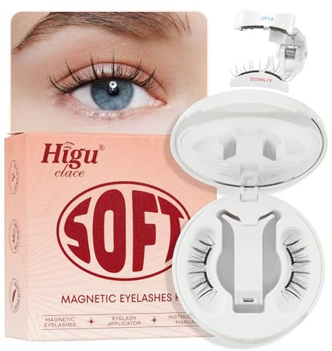 Higu clace Weiches Magnetische-Wimpern, Magnet-Wimpern Ohne Eyeliner,Magnetische Wimpern Natural Look, Stark Magnet Wimpern mit Applikator,Kein Kleber erforderlich Wimpern Magnetic （SOFT SET-B2)