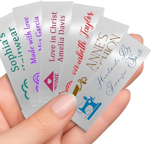30-200pcs Custom Satin Clothing Sewing Labels,Personalised Wash Care Tags,Customizable Flat Folded Sewing Fabric Labels,Custom Name/Logo Tags for Crafts,Garments, Quilts (2x6cm/0.79x2.36inch)