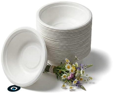 200 Piatti Fondi Biodegradabili e Compostabili Ø 19 cm - Capacità 680 ml, Piatti Bianchi In Polpa di Cellulosa 100% Bio – Resistenti a Caldo e Liquidi – Piatti Ecologici per Feste, Barbecue, Casa