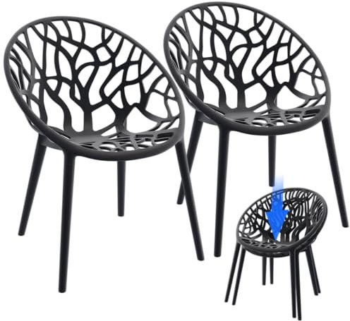STEELSØN Quanta Gartenstühle 2er Set – Loungesessel Schwarz aus Kunststoff – Outdoor Schalenstuhl für Garten/Balkon/Terrasse – stapelbare Balkonstühle wetterfest UV-beständig – Gartensessel bis 120 kg