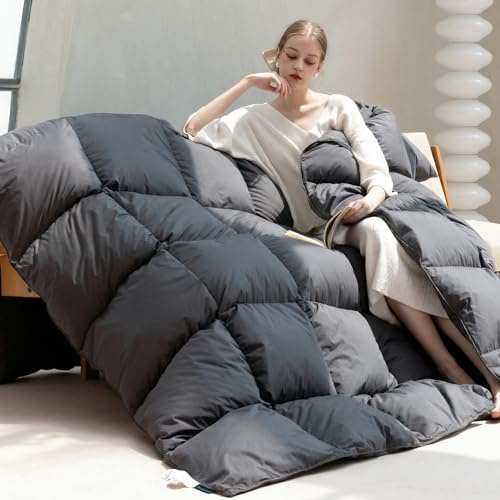 KAKABELL Gänsedaunen- & Federdecke 135x200cm aus 100% Baumwolle,Hotelqualität Ganzjahres-Bettdecke mit mittlerer Wärme,Atmungsaktive Daunendecke,8 Eckschlaufen,Öko-Tex & RDS Zertifiziert,Grau
