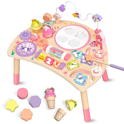 Fozcmisw Montessori Aktivitätstisch aus Holz 10-in-1 Einhorn ab 18 Monate