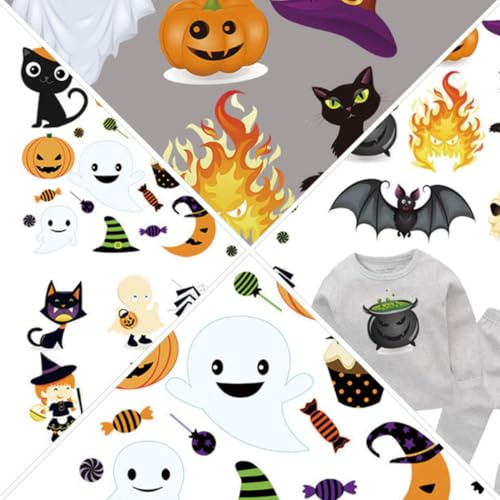 Healvian 3 Stück Wärmeübertragungsaufkleber Halloween Selbstgemacht für Kleidung mit Halloween Motiv aus Papier Aufbügelflicken für Festival und Kreative Gestaltung