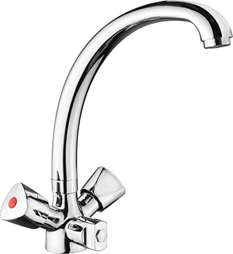 Cornat Spültisch-Zweigriffarmatur Lisa - Hochwertiger Messingkörper - verchromt - Hoher & schwenkbarer Auslauf - Mit Maschinenanschluss / Hochdruck-Armatur / Küchenarmatur / Wasserhahn / LI564