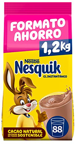 Nesquik Cacao Soluble Instantáneo 1,2kg | Cacao soluble instantáneo en polvo formato familiar para preparar leche con cacao en desayunos diarios
