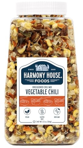 Harmony House Plain Vegetable Chili Mix – Gluten Free, Low Sodium, For Cooking, Camping, Emergency Supply & More (12.5 oz. Jar)