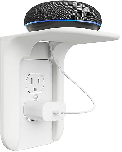 WALI Outlet Shelf Wall Holder, Bathroom Shelf up to 10lbs Standard Vertical Duplex Wall Organizer for Smart Home Decor Space Saving Power Tools, Toothbrush (OLS001-W), 1 Pack, White