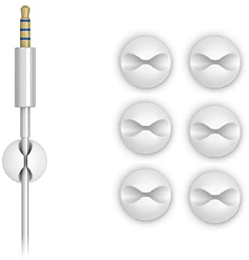 6UD | Sujetacables organizador de cables de escritorio | Tamaño Mini para cables de 1 a 3mm | Clip sujeta cables de silicona con adhesivo para oficina | Blanco puro
