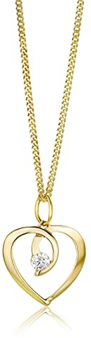OROVI Ciondolo Donna Oro Giallo 9KT con catena Argento 925 placcata oro 18kt Collana con Ciondolo con Cuore con Zircone 45 cm, gioiello anallergico confezionato in un elegante astuccio portagioie