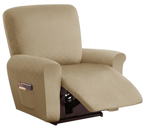 LIFEDX Sesselbezug Relaxsessel Stretchhusse für Relaxsessel 4-Teilig,Stretch Sesselschoner für Relaxsessel mit Taschen,Elastisch Sesselbezug Waschbar für Fernsehsessel Liege Sessel - Khaki||1 Seater