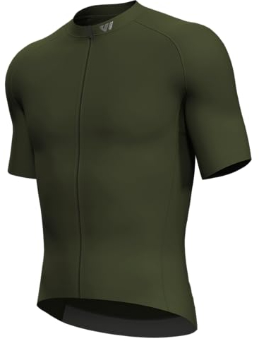 Lo.gas Radtrikot Herren Kurzarm, Rennrad Trikot Durchgehender Reißverschluss mit 3 Taschen, Olivgrün, M