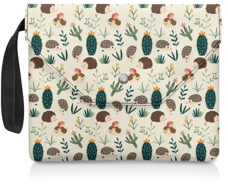 NETILGEN Buchhülle für Buch-Nerd-Geschenke, waschbarer Stoff, Buchhülle mit gepolstertem Tragegriff, Lesegerät, Geschenk, 30 x 24 cm, Igel-Kaktus, Beige