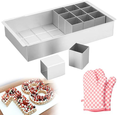 Kayuneed Backform Zahlen Buchstaben, Aluminium Backformen Zahlenbackform, mit Handschuhen, Kuchenform Verstellbar Antihaft für DIY Backen Formen Set Hochzeit Geburtstag, 29,5x17cm