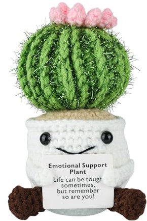 TOYMIS Positive Cactus, Mini Positive Toys Crochet Doll Handmade Knitted Cactus Cute Funny Emotional Support Plant Ornaments Encouragement Gifts for Women Adults Kids Men Home Office Desk Decor