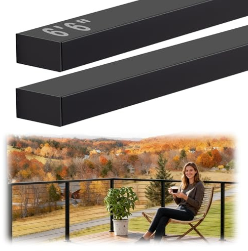 Gyykzz 6'6 Stainless Steel T304 Handrail Black with Metal End Caps, 2 Pack Rectangular Cable Railing Handrail Flat Deck Top Rail for Indoor Outdoor Deck Stair Cable Railing System