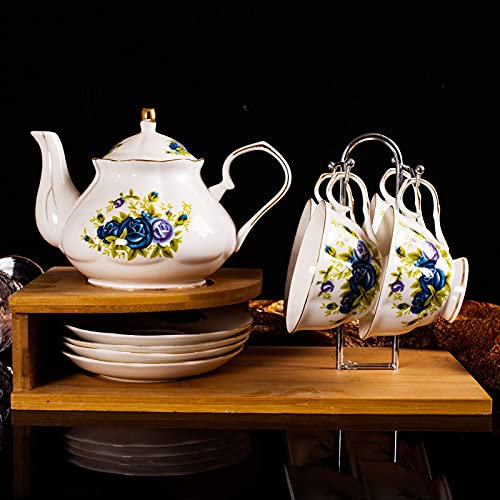 ZDEZHI Juego de té Floral Vintage Estilo cortesano para Adultos Juegos de té de Porcelana británica Juego de Tazas de té y platillo Juego de Regalo de café de Porcelana China con portavasos