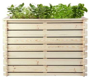 Mega Holz Hochbeet PLANTO 117x59x77 (BxTxH) aus Natürlicher Kiefer, Blumenbeet aus Holz, Wetterfest, Innen- und Außenbereich, Kräuterbeet für Garten, Balkon und Terrasse, Einfaches Stecksystem