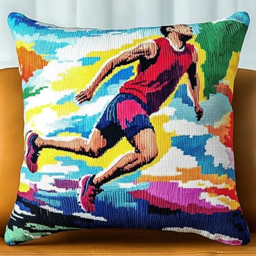 XDEGHUANGSS Cojín de nudos para anudar uno mismo, funda de cojín de sofá, juego de cojines de anudados para niños y adultos, decoración del hogar, 17 x 17 pulgadas, atleta