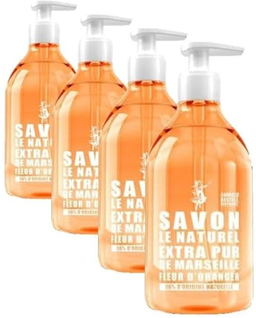 Savon Le Naturel Extra Pur de Marseille Fleur d'Oranger 500ml (Lot de 4)