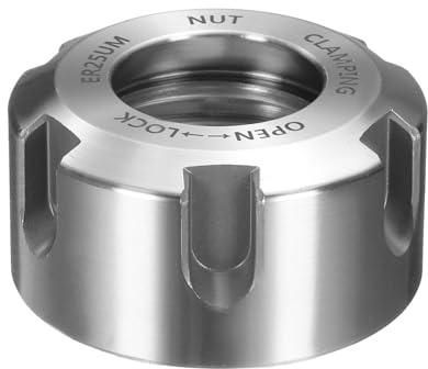 sourcing map ER25-UM(M32) Type Collet Clamping Nut with Dynamic Balance Holes 40Cr Alloy Steel for CNC Machine Chuck Lathe Milling Tools Holder, Bright Silver